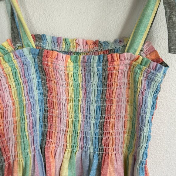 Gap Tank Top S Rainbow Stripe Babydoll Tie Shoulder Smocked Peplum - Picture 6 of 9